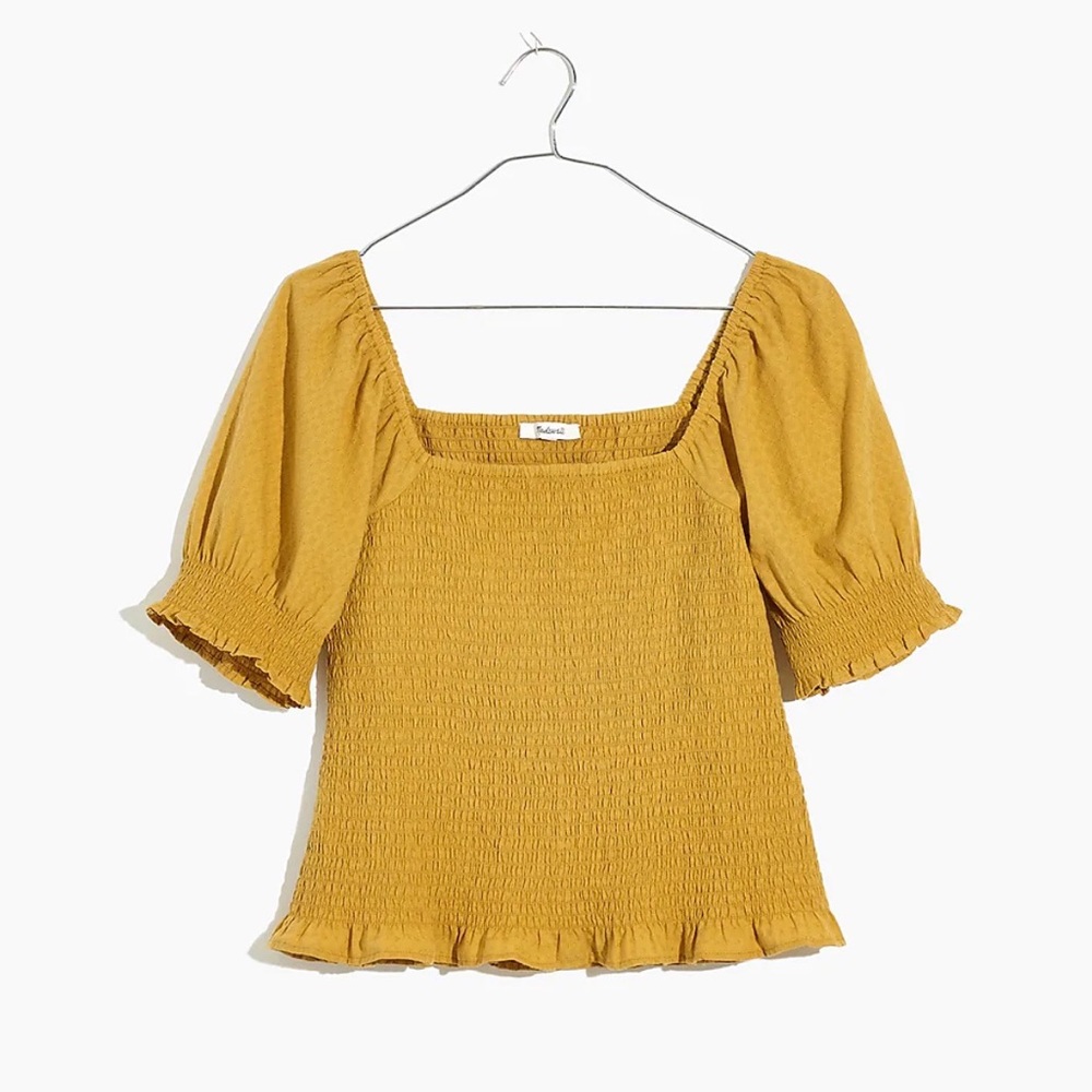NEW Madewell Lucie Puff Sleeve Smocked Bodice Top XL